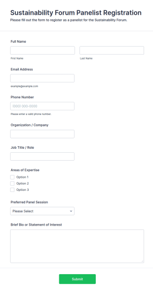 Sustainability Forum Panelist Registration Form Template