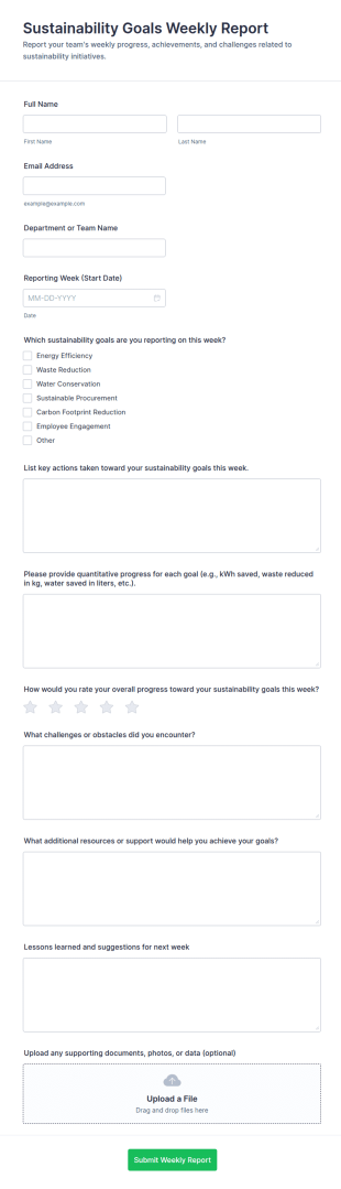 Sustainability Goals Weekly Report Form Template