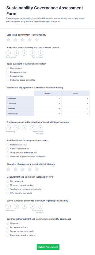 Sustainability Governance Assessment Form Template
