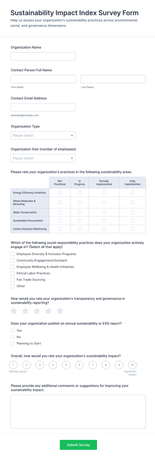 Sustainability Impact Index Survey Form Template