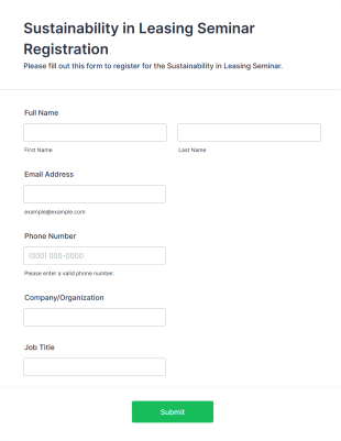 Sustainability In Leasing Seminar Registration Form Template