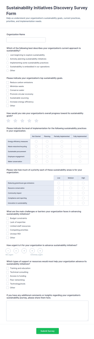 Sustainability Initiatives Discovery Survey Form Template