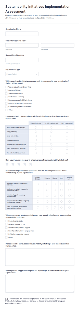 Sustainability Initiatives Implementation Assessment Form Template