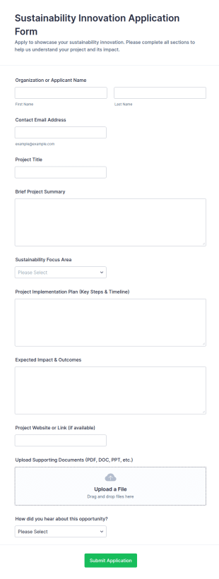 Sustainability Innovation Application Form Template