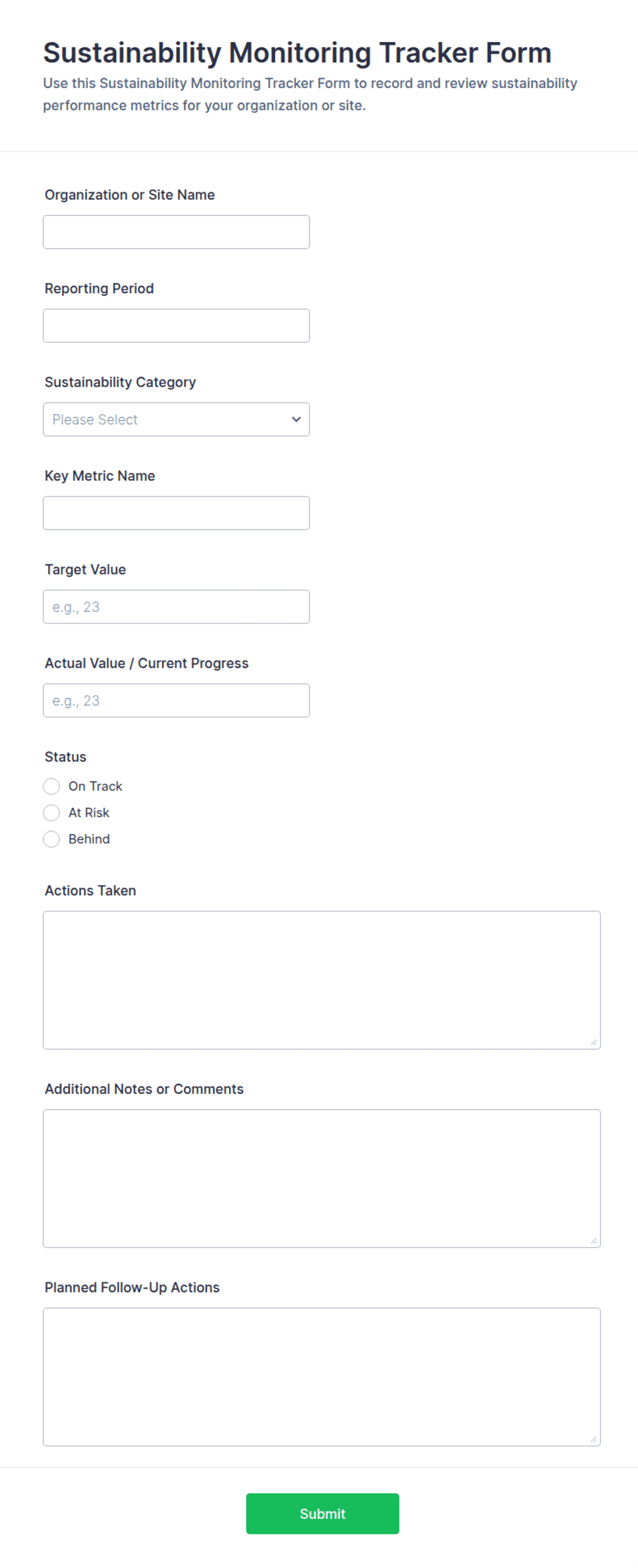 Sustainability Monitoring Tracker Form Template | Jotform