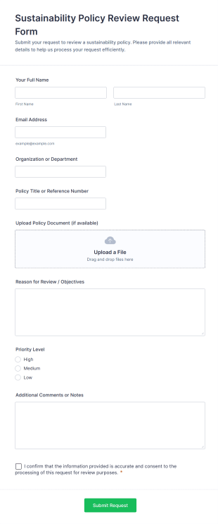 Sustainability Policy Review Request Form Template