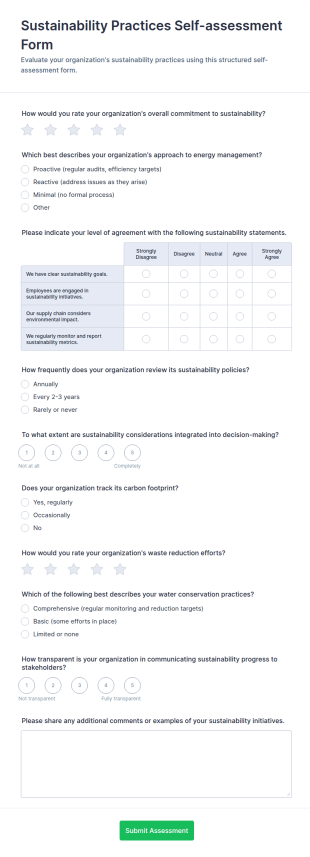 Sustainability Practices Self Assessment Form Template