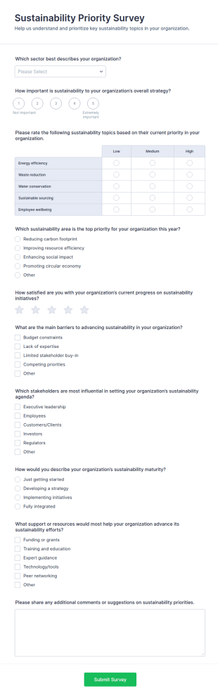 Sustainability Priority Survey Form Template