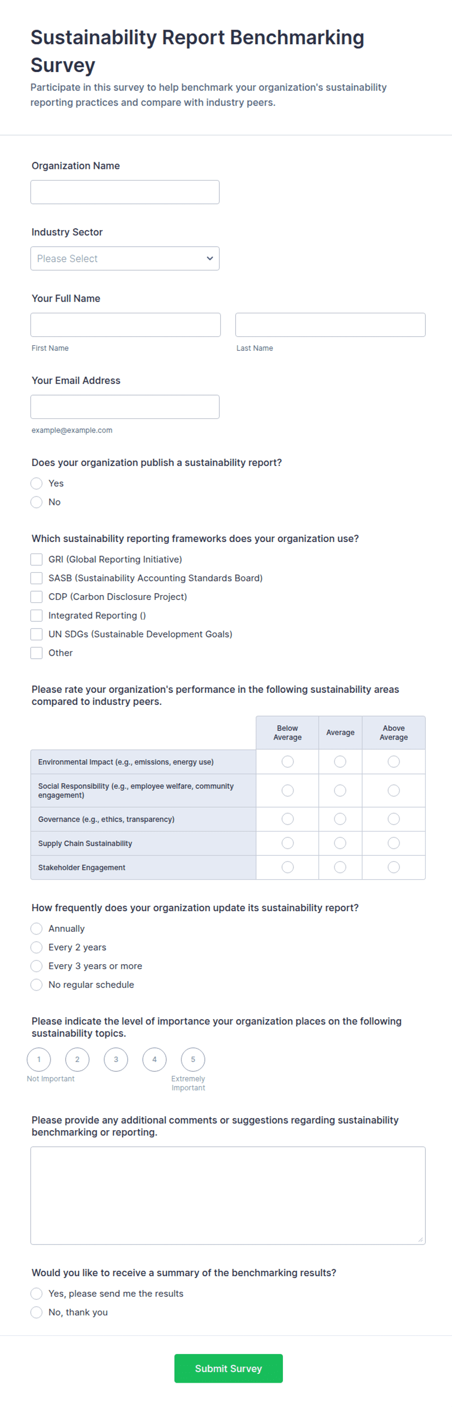 Survey.pdf Example Benchmark Sustainability Report Benchmarking Survey Form Template | Jotform