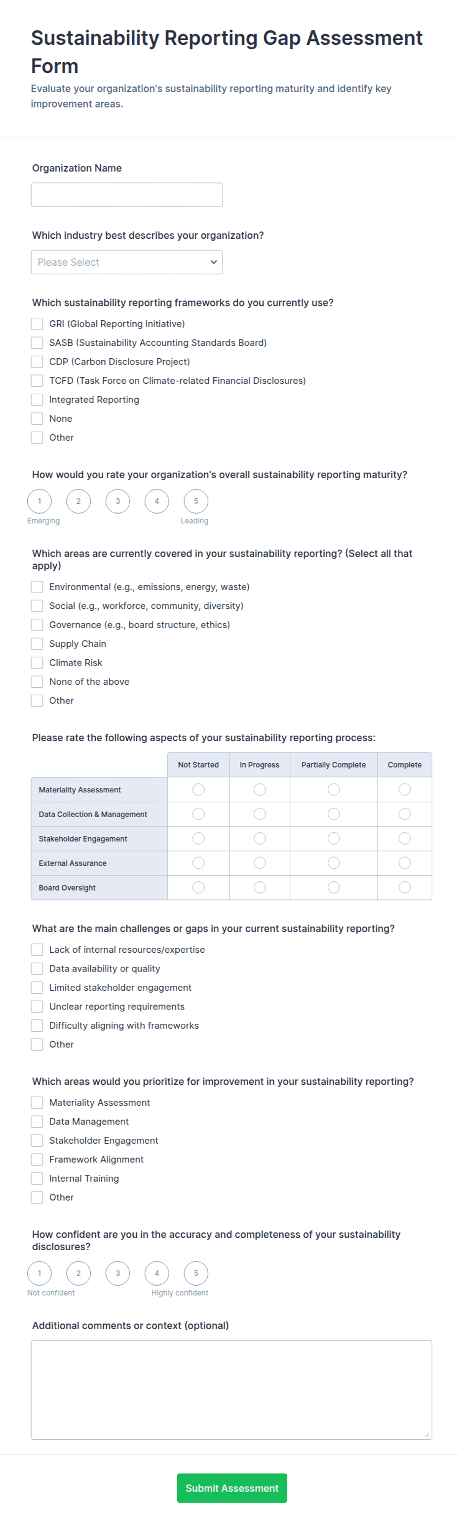 Mircrosoft Forms Report Examples Sustainability Reporting Gap Assessment Form Template | Jotform