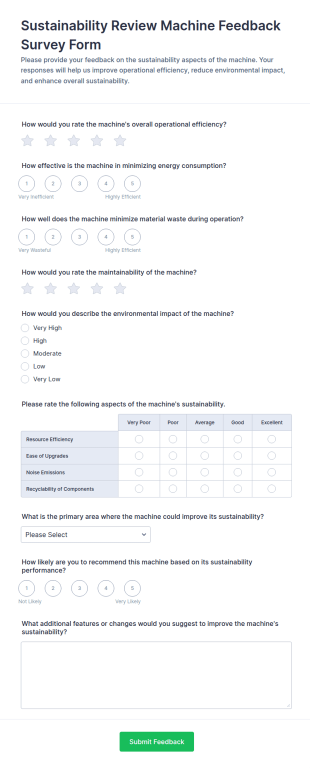 Sustainability Review Machine Feedback Form Template