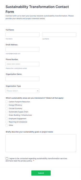 Sustainability Transformation Contact Form Template