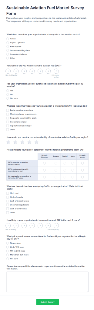 Sustainable Aviation Fuel Market Survey Form Template