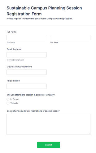 Sustainable Campus Planning Session Registration Form Template