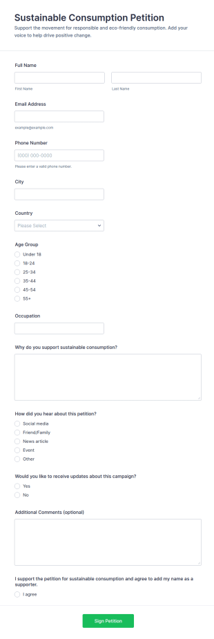 Sustainable Consumption Petition Form 🌱✍️