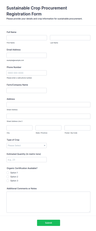Sustainable Crop Procurement Registration Form Template