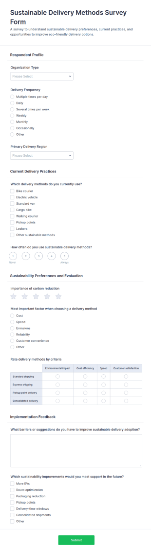 Sustainable Delivery Methods Survey Form Template