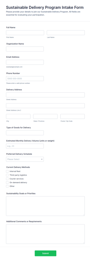 Sustainable Delivery Program Intake Form Template