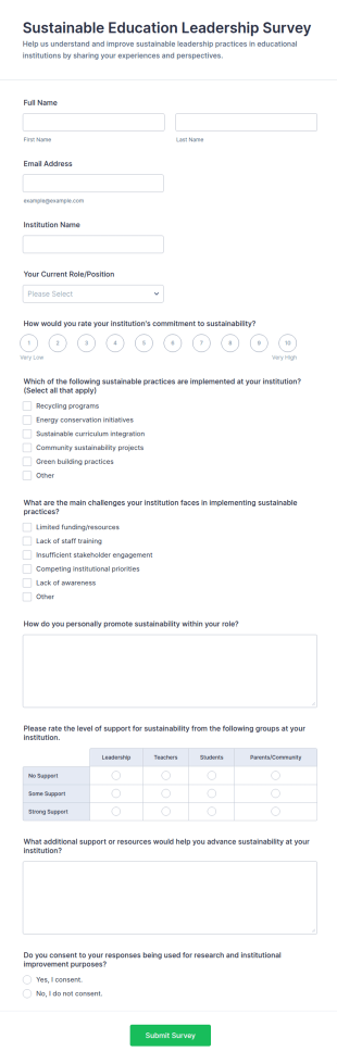 Sustainable Education Leadership Survey Form Template