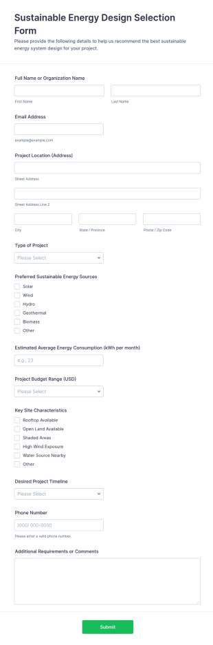 Sustainable Energy Design Selection Form Template