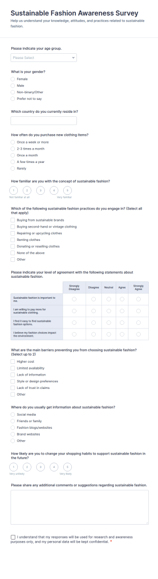 Sustainable Fashion Awareness Survey Form Template