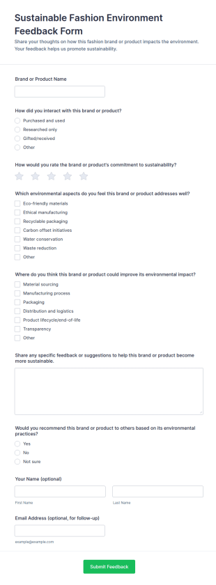 Sustainable Fashion Environment Feedback Form Template