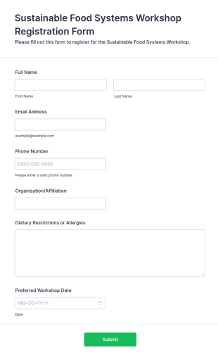Sustainable Food Systems Workshop Registration Form Template