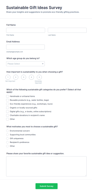 Sustainable Gift Ideas Survey Form Template