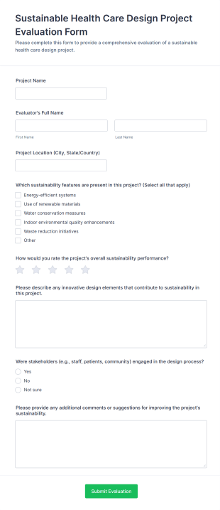 Sustainable Health Care Design Project Evaluation Form Template