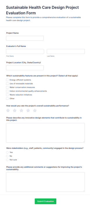Sustainable Health Care Design Project Evaluation Form Template