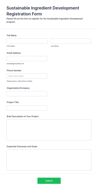 Sustainable Ingredient Development Registration Form Template