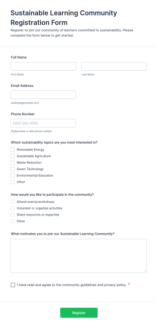 Sustainable Learning Community Registration Form Template