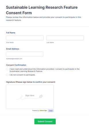 Sustainable Learning Research Feature Consent Form Template