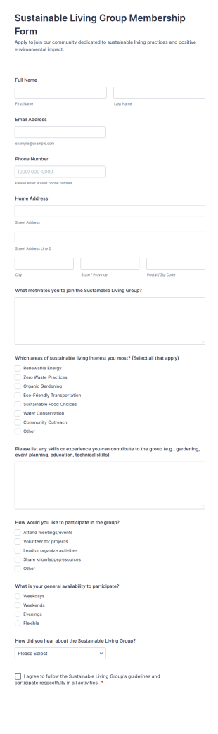 Sustainable Living Group Membership Form Template