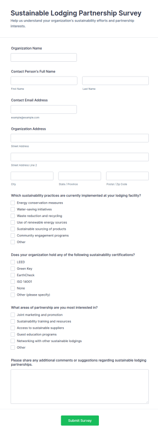Sustainable Lodging Partnership Survey Form Template