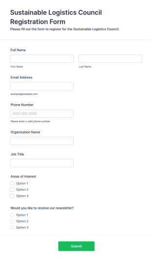Sustainable Logistics Council Registration Form Template