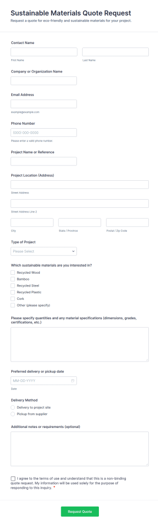 Sustainable Materials Quote Request Form Template