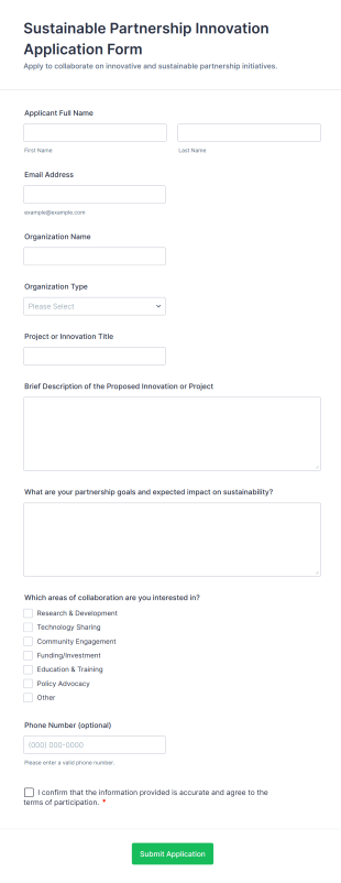 Sustainable Partnership Innovation Application Form Template