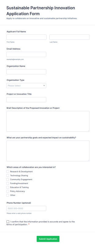 Sustainable Partnership Innovation Application Form Template