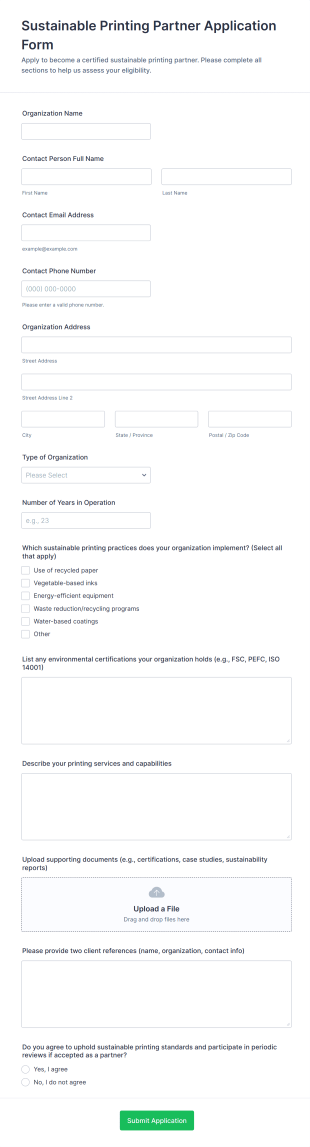 Sustainable Printing Partner Application Form Template