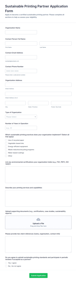 Sustainable Printing Partner Application Form Template