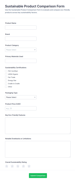 Sustainable Product Comparison Form Template