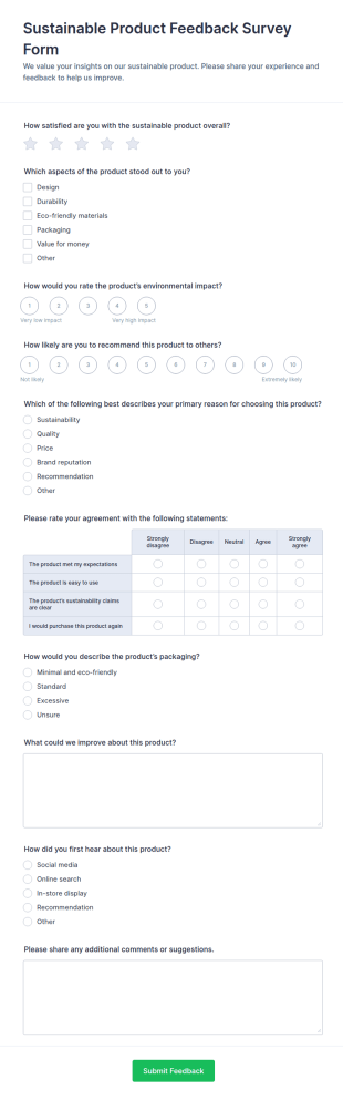 Sustainable Product Feedback Survey Form Template