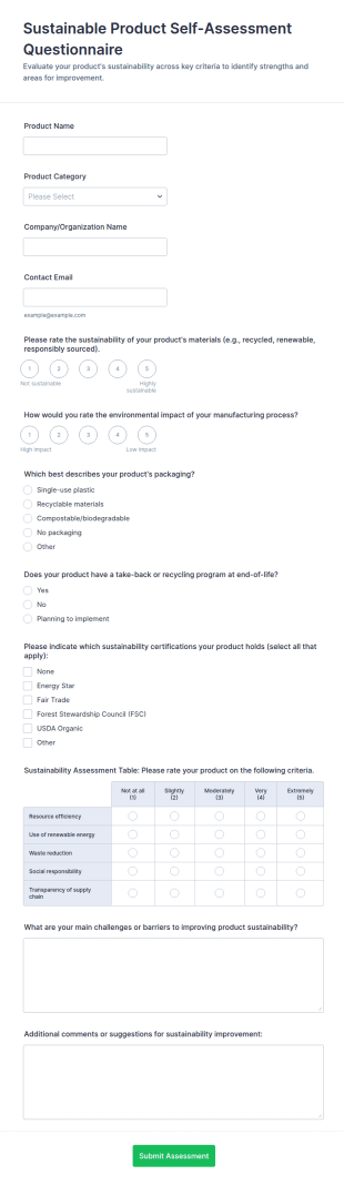 Sustainable Product Self Assessment Questionnaire Form Template