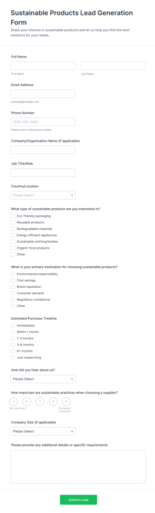 Sustainable Products Lead Generation Form Template