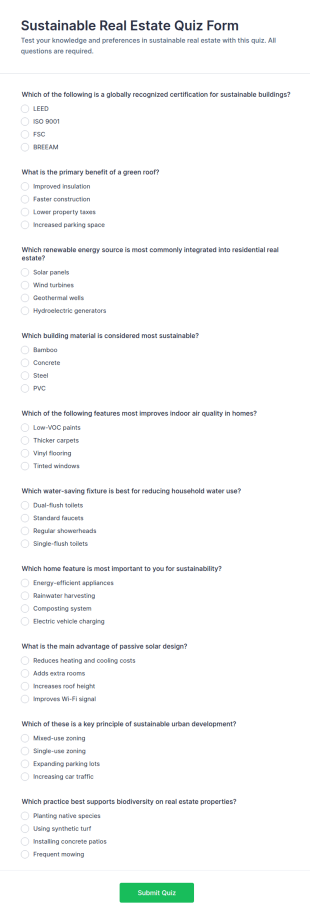 Sustainable Real Estate Quiz Form Template