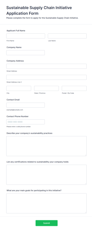 Sustainable Supply Chain Initiative Application Form Form Template