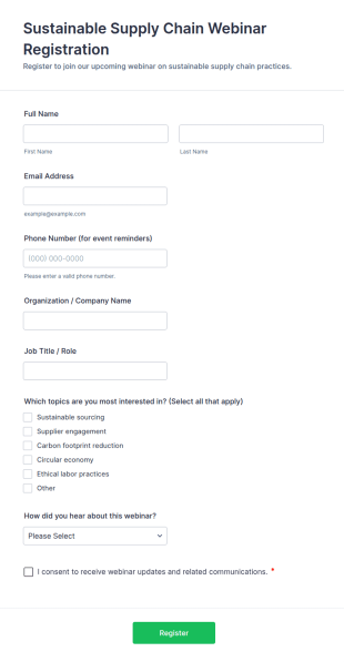 Sustainable Supply Chain Webinar Registration Form Template