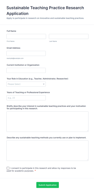 Sustainable Teaching Practice Research Application Form Template