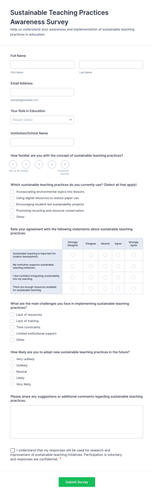 Sustainable Teaching Practices Awareness Survey Form Template